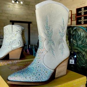 Lux Cream Rhinestone Boots